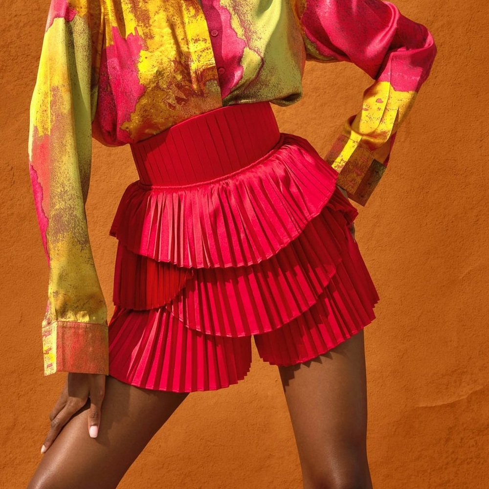 Andrea Iyamah Red Pleated Skort